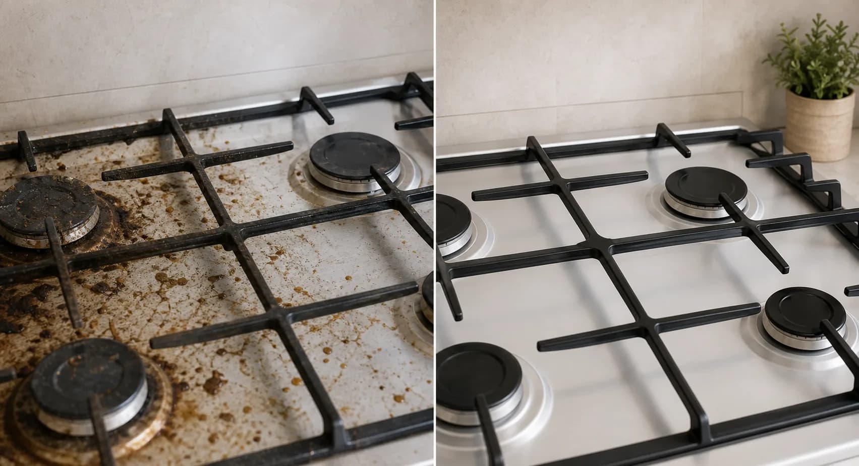 Cooktop before and after NaturePure Cleaning